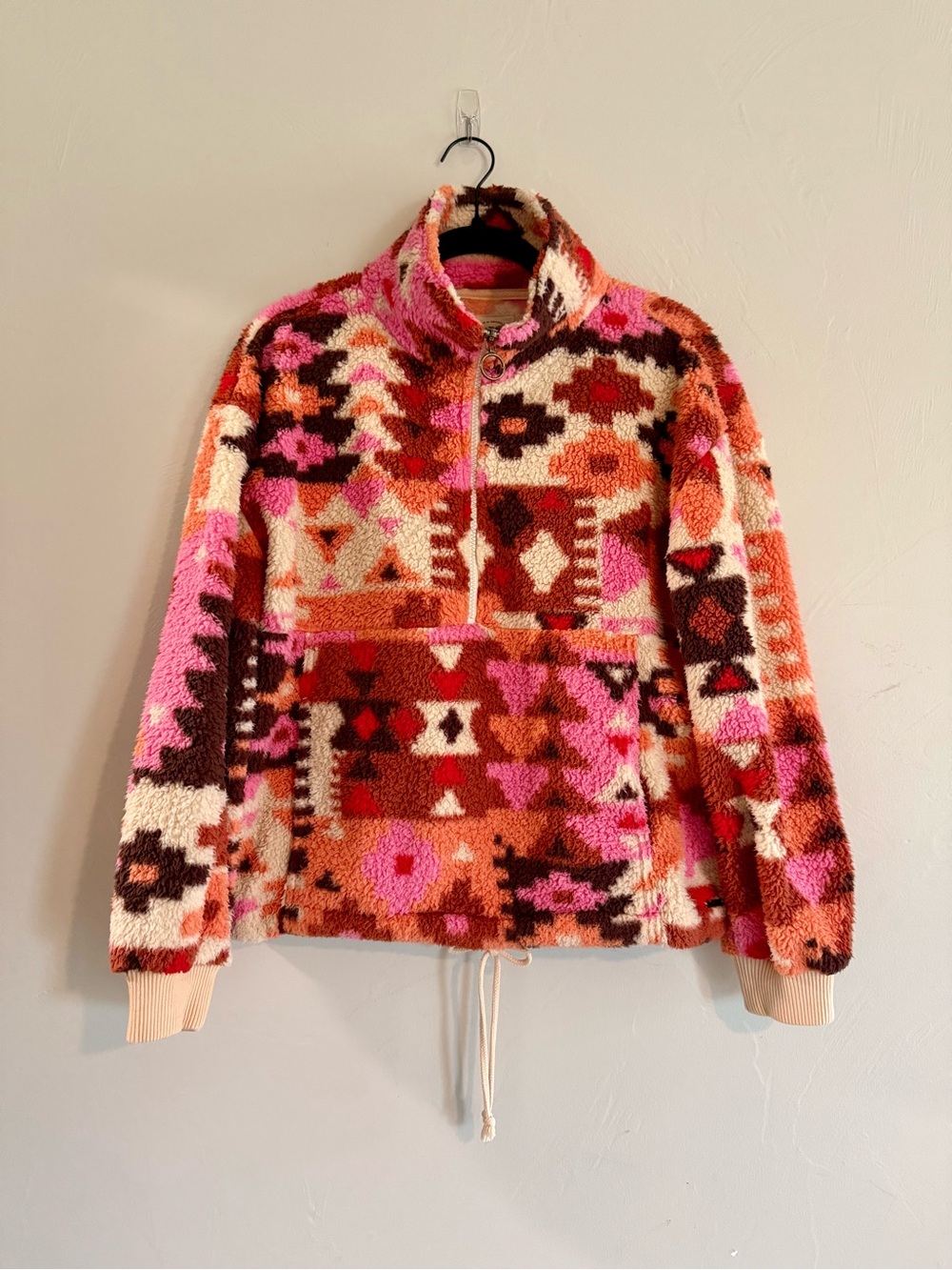 Billabong Sherpa Fleece Pullover Pink Orange Southwestern Print